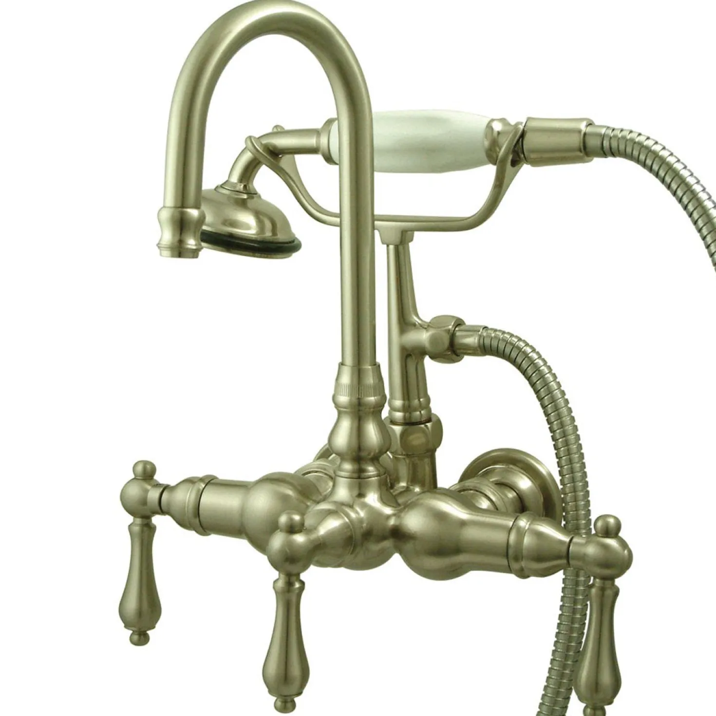 Kingston Brass Vintage 3-3/8" Centers Wall Mount Clawfoot Tub Filler Faucet with Hand Shower