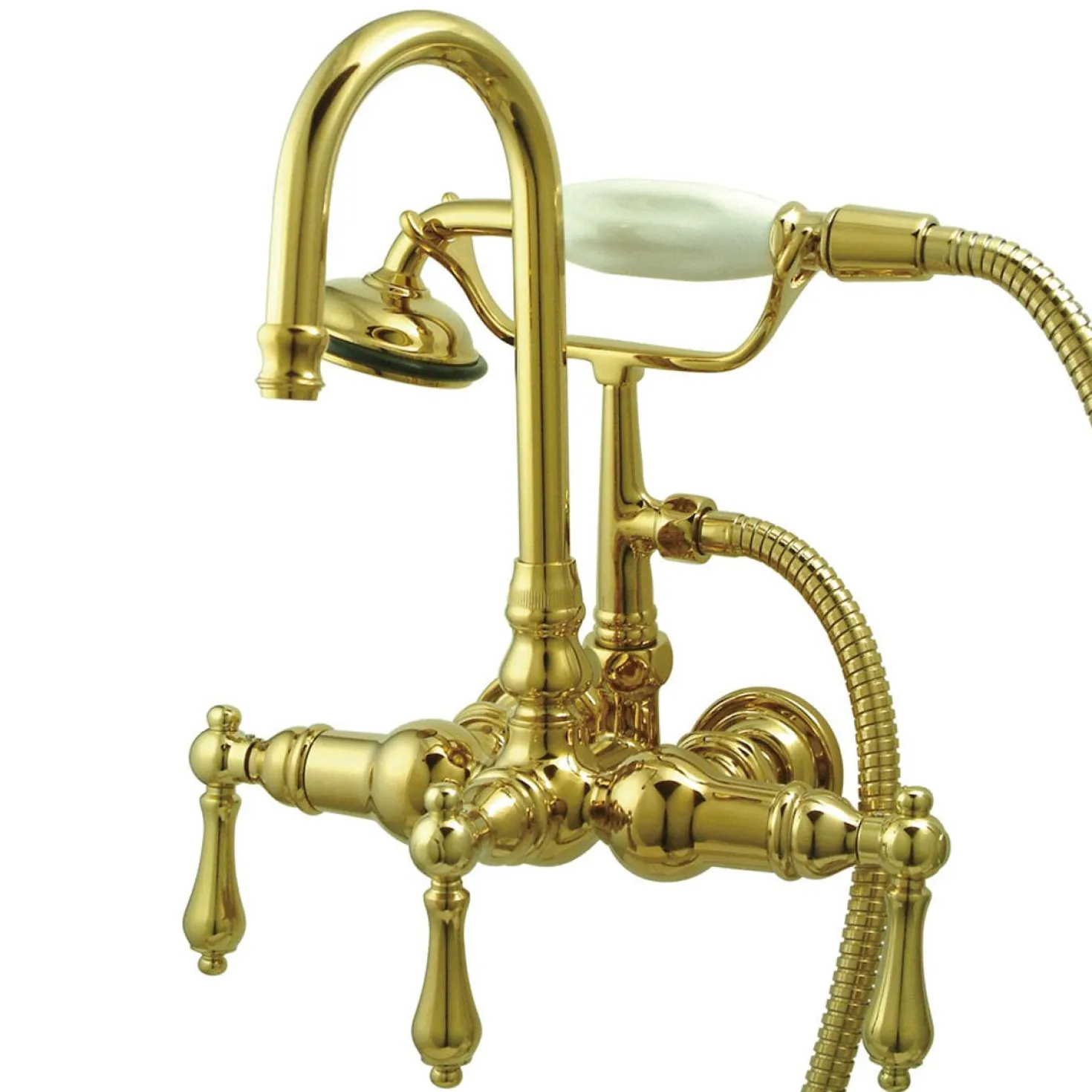 Kingston Brass Vintage 3-3/8" Centers Wall Mount Clawfoot Tub Filler Faucet with Hand Shower