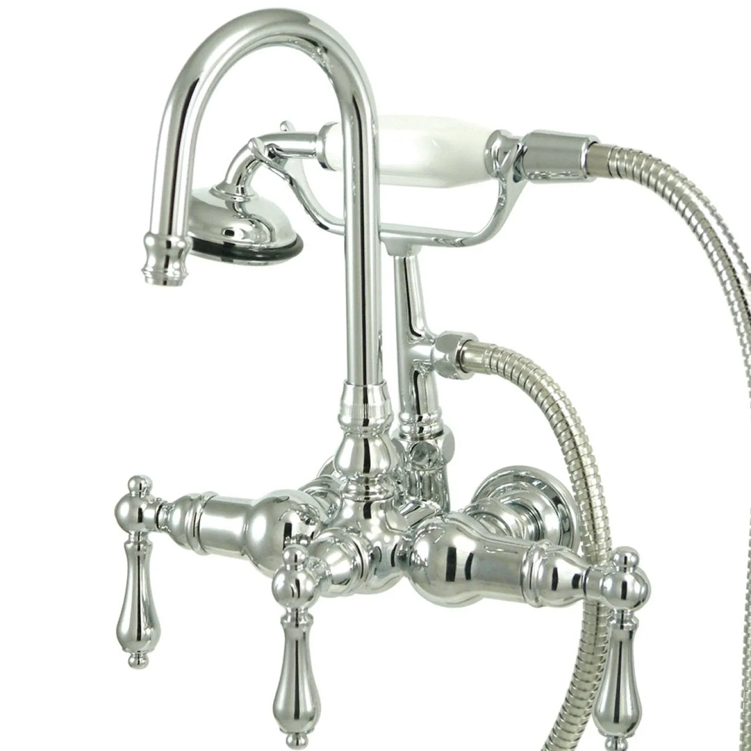 Kingston Brass Vintage 3-3/8" Centers Wall Mount Clawfoot Tub Filler Faucet with Hand Shower