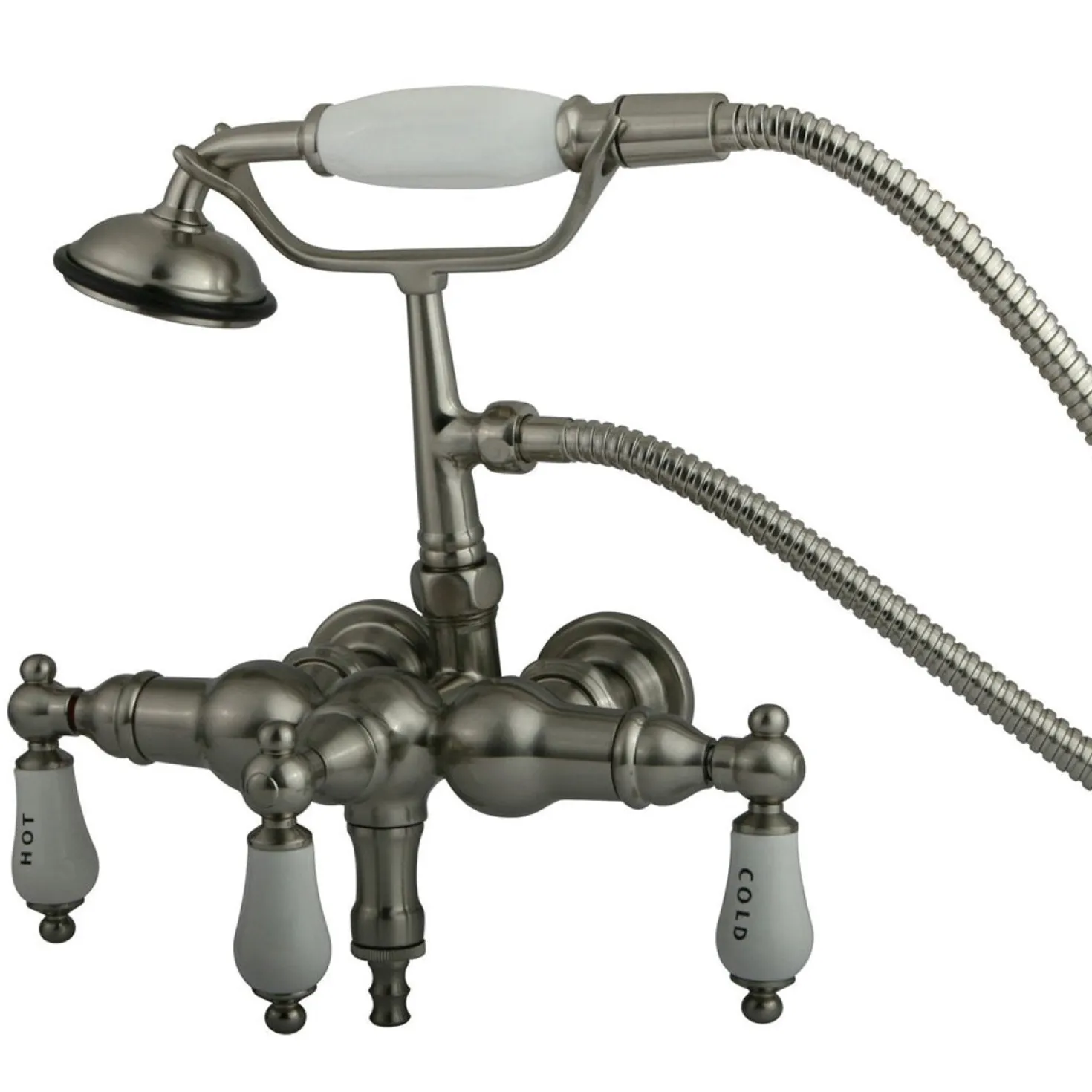 Kingston Brass Vintage 3-3/8" Classic Brass Clawfoot Wall Mount Tub Filler with Hand Shower
