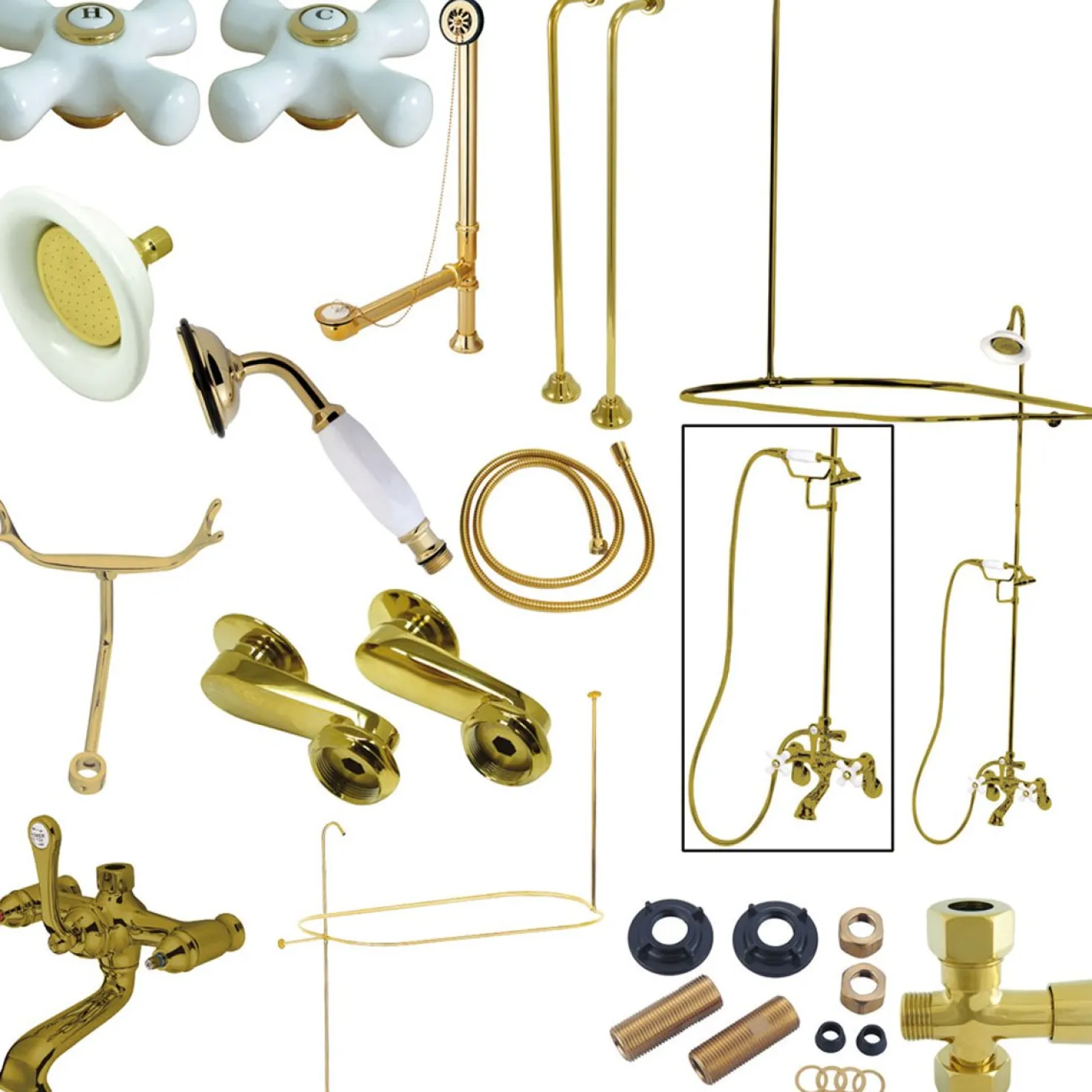 Kingston Brass Vintage Clawfoot Tub Package with Porcelain Cross Handles