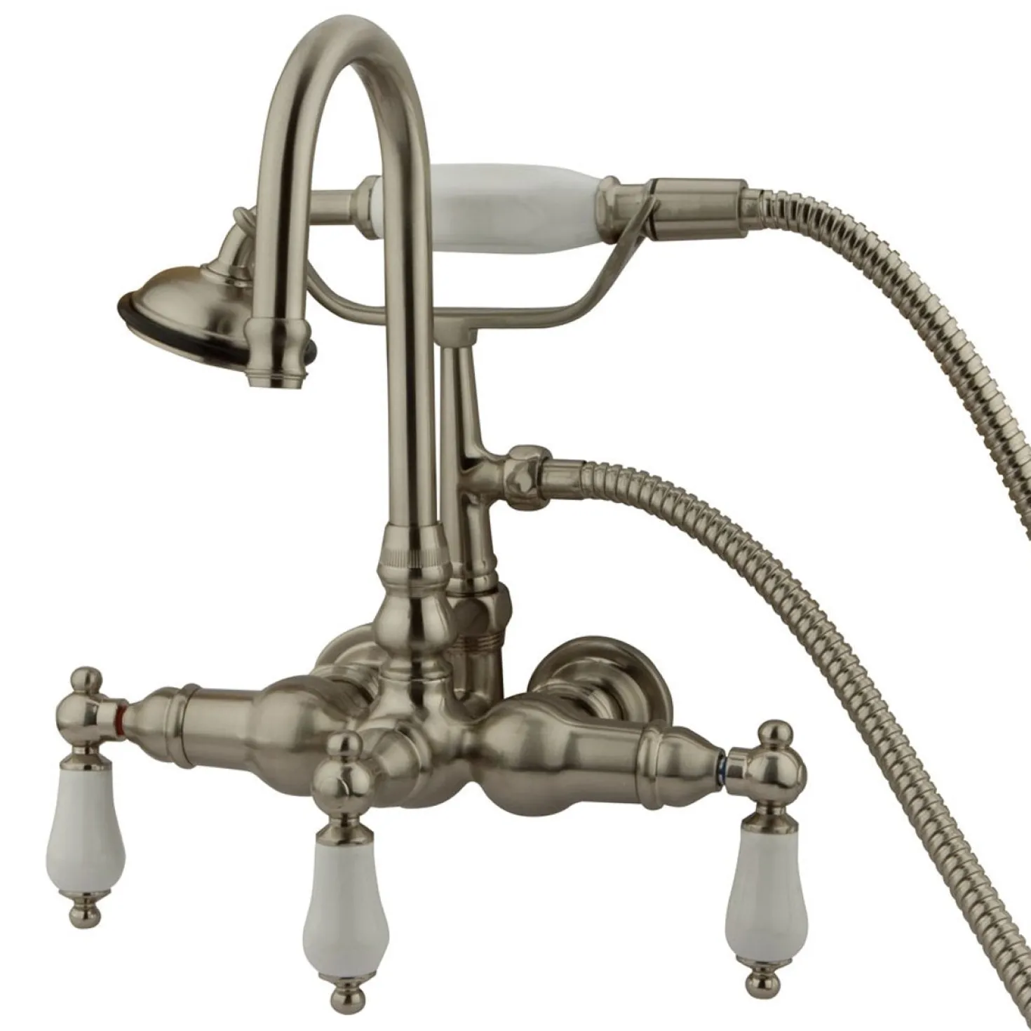 Kingston Brass Vintage 3-3/8" Clawfoot Wall Mount Tub Filler with Hand Shower