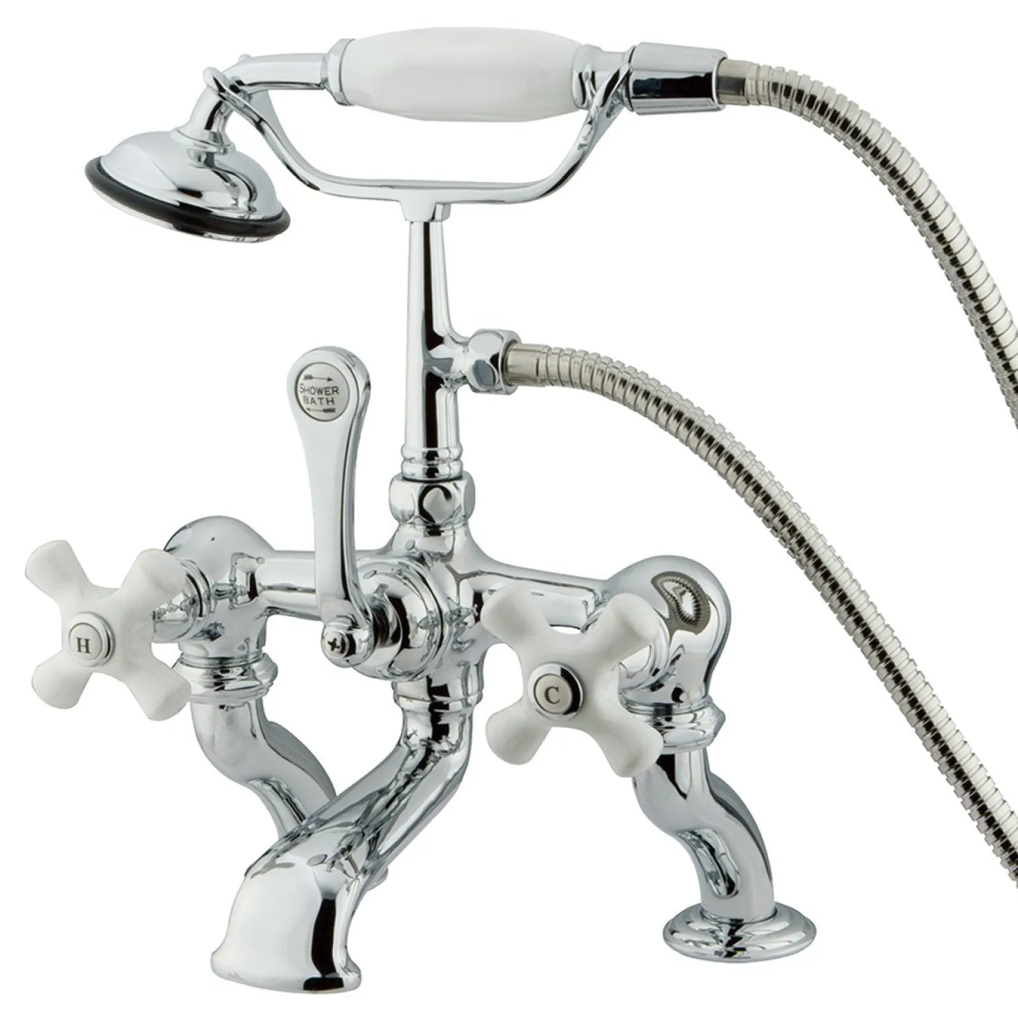 Kingston Brass Vintage Deck Mount Adjustable 3-3/8" - 10" Center Classic Clawfoot Tub Filler with Hand Shower