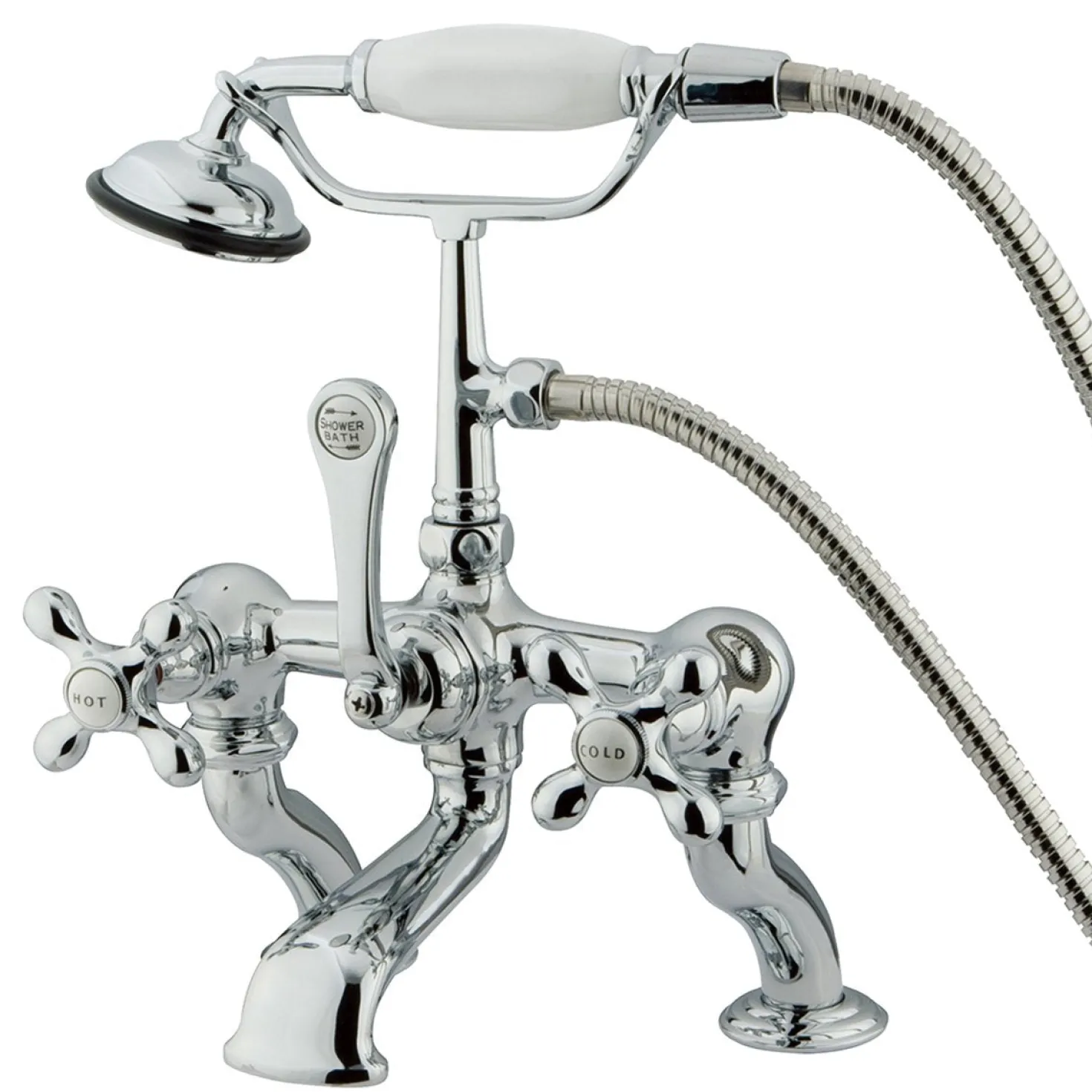Kingston Brass Vintage Deck Mount Adjustable 3-3/8" - 10" Center Clawfoot Tub Filler with Hand Shower