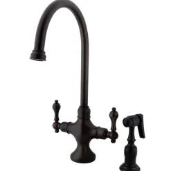 Kingston Brass Vintage Double Handle Kitchen Faucet with Brass Side Sprayer