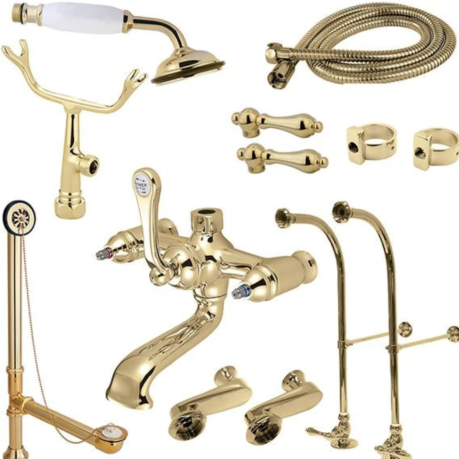 Kingston Brass Vintage Freestanding Clawfoot Tub Faucet Package with Metal Lever Handles