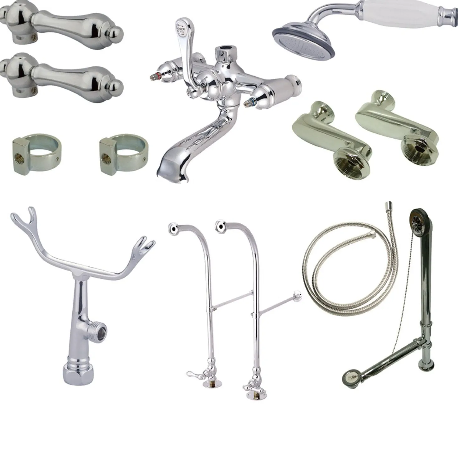 Kingston Brass Vintage Freestanding Clawfoot Tub Faucet Package with Metal Lever Handles
