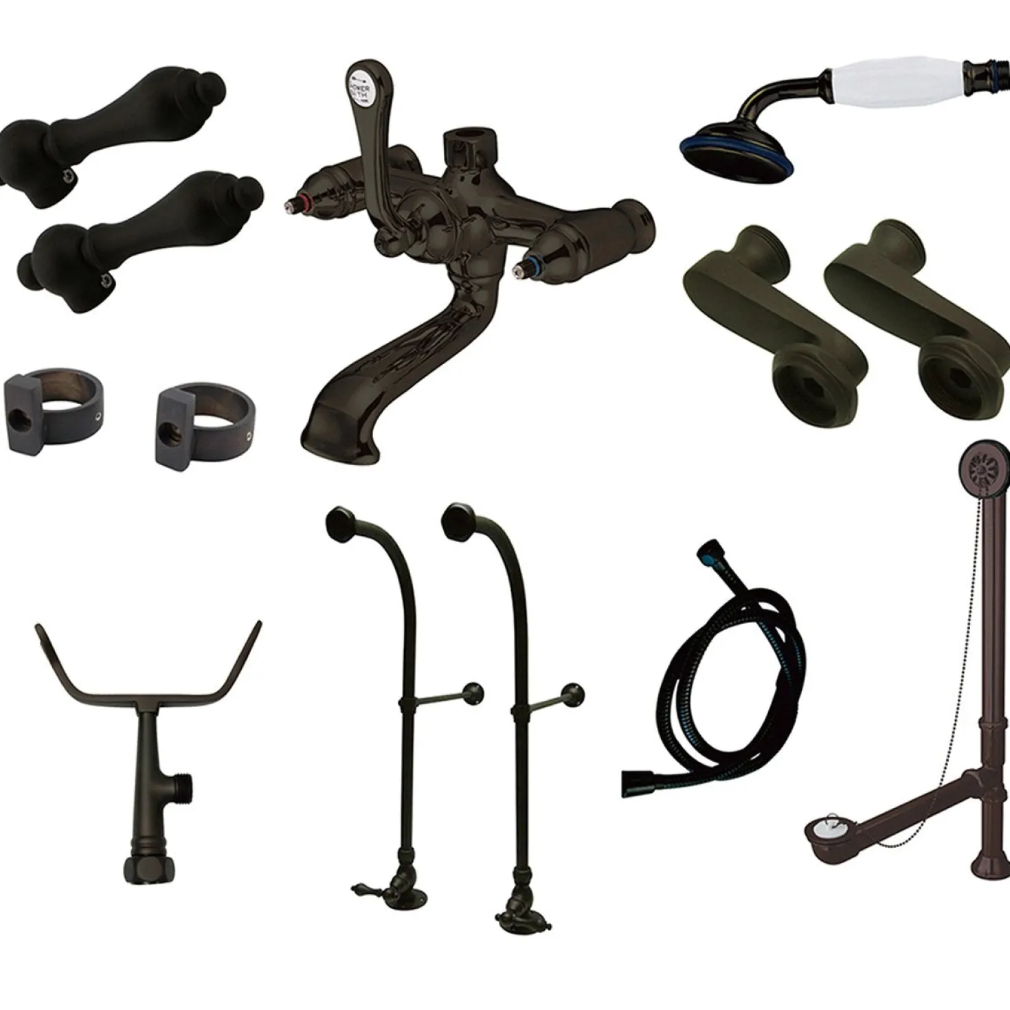 Kingston Brass Vintage Freestanding Clawfoot Tub Faucet Package with Metal Lever Handles