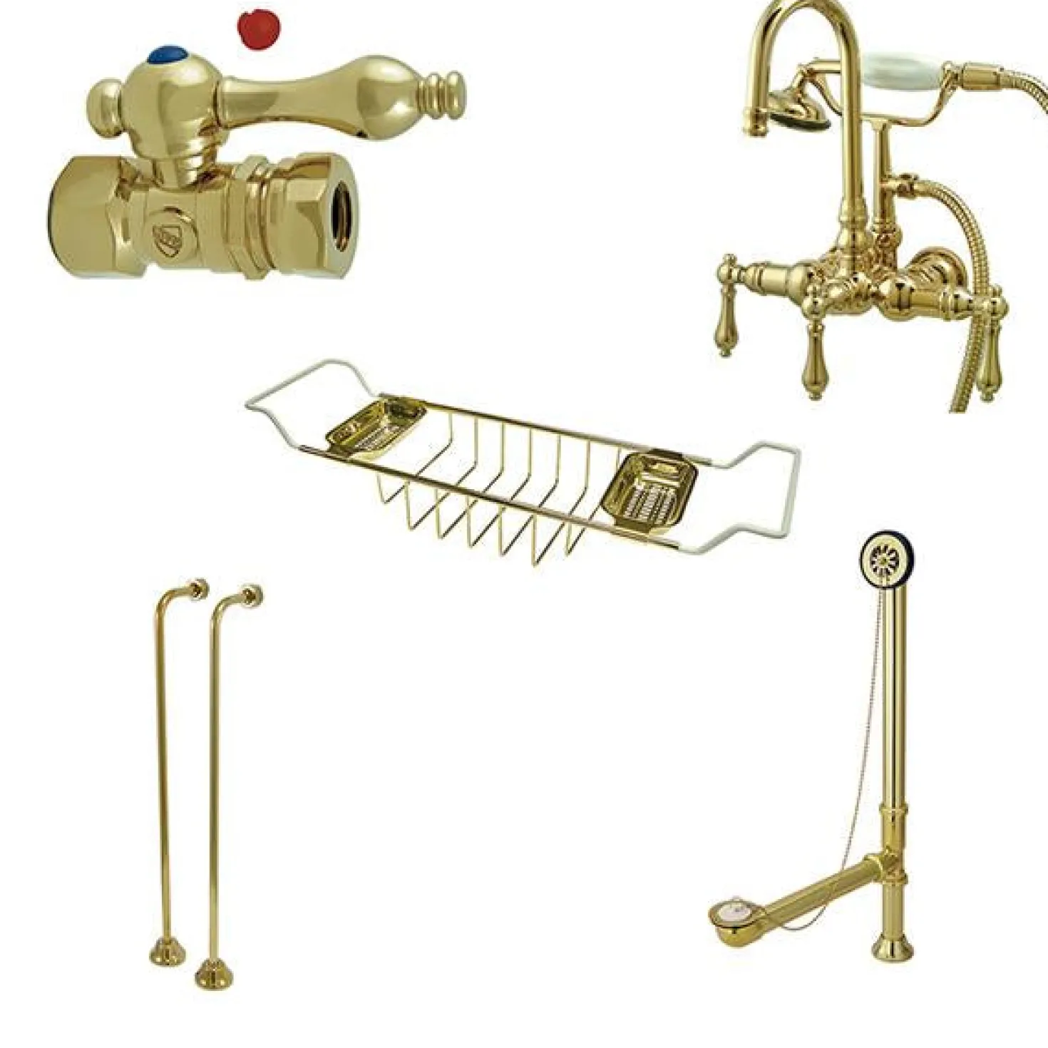 Kingston Brass Vintage Gooseneck Tub Mount Clawfoot Tub Filler with Shower Mixer Package in Polished Brass