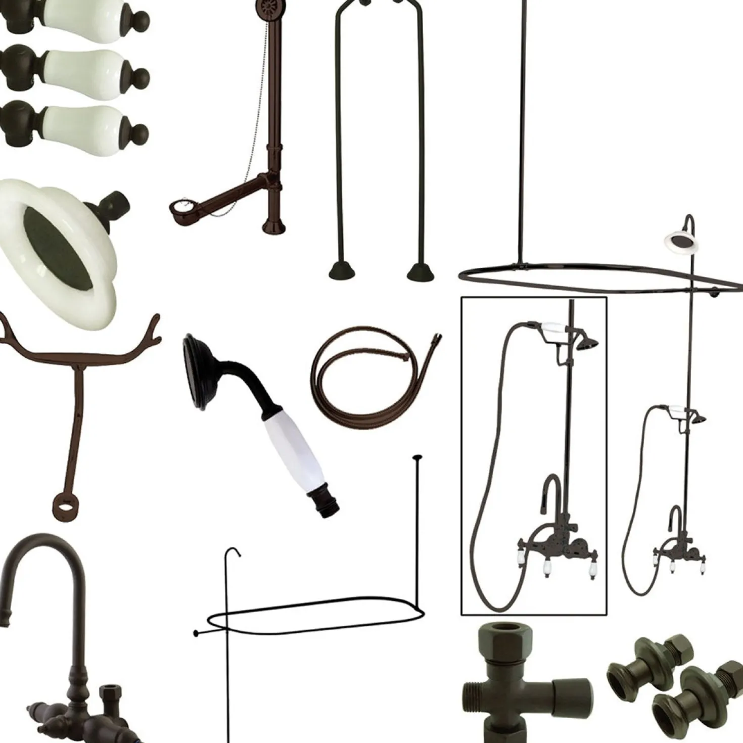 Kingston Brass Vintage High Rise Gooseneck Clawfoot Tub and Shower Package with Lever Handles