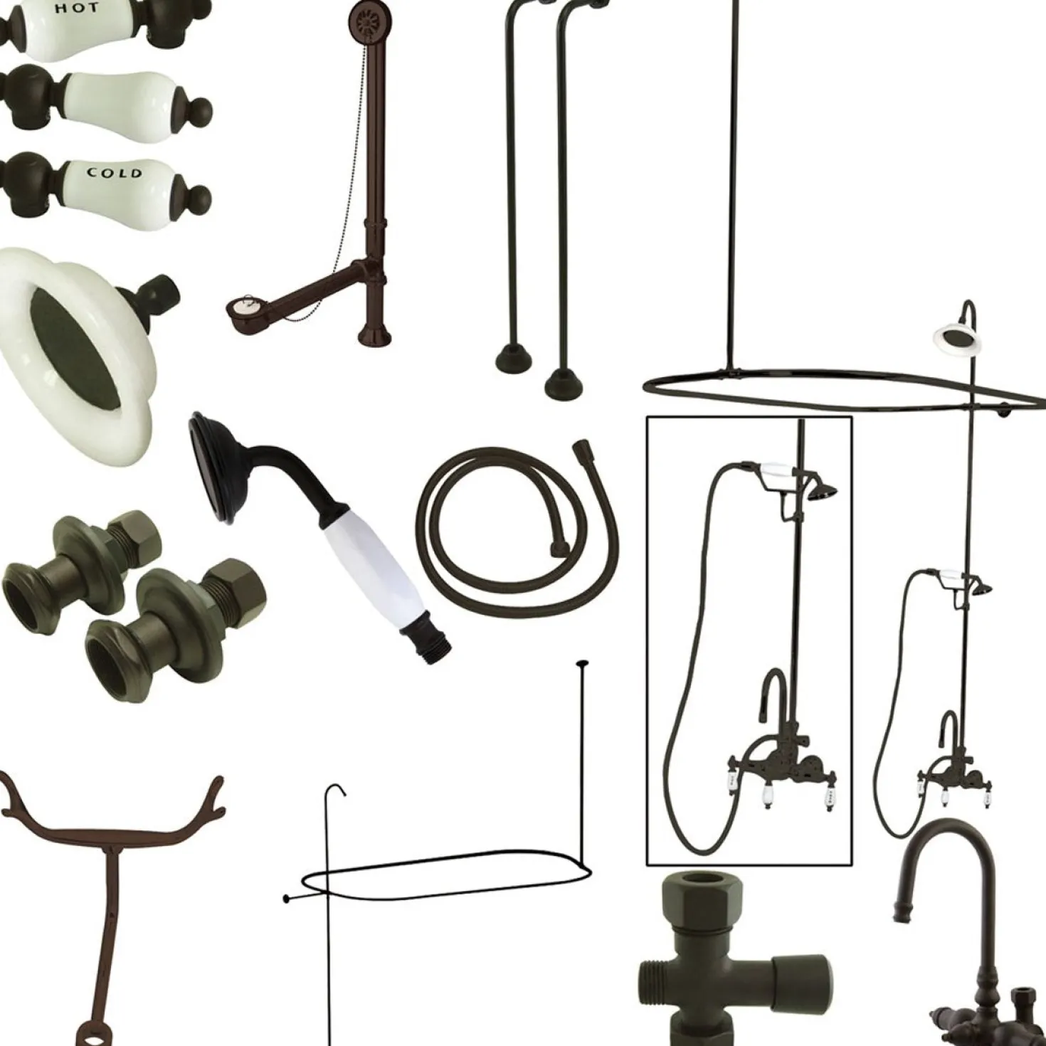 Kingston Brass Vintage High Rise Gooseneck Clawfoot Tub and Shower Package with Porcelain Lever Handles in Oil Rubbed Bronze