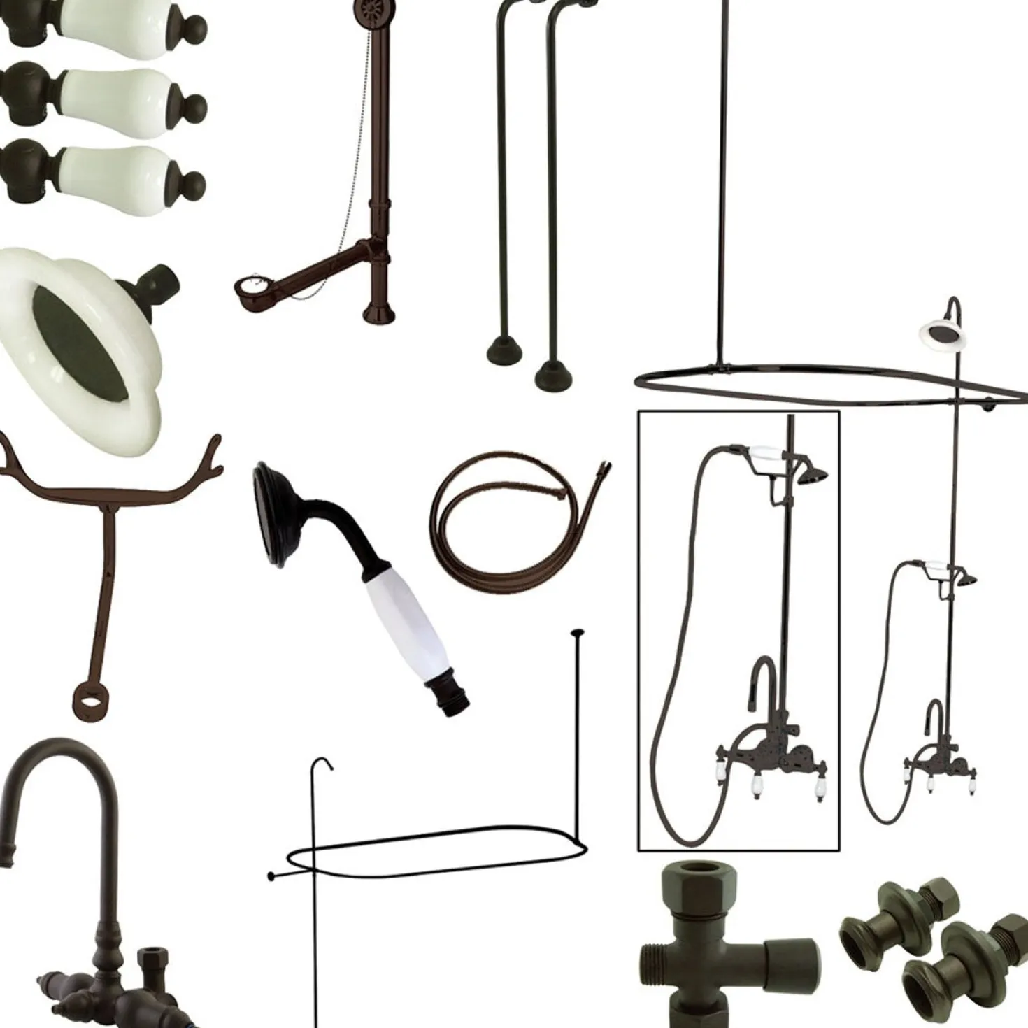 Kingston Brass Vintage High Rise Gooseneck Clawfoot Tub and Shower Package with Porcelain Lever Handles