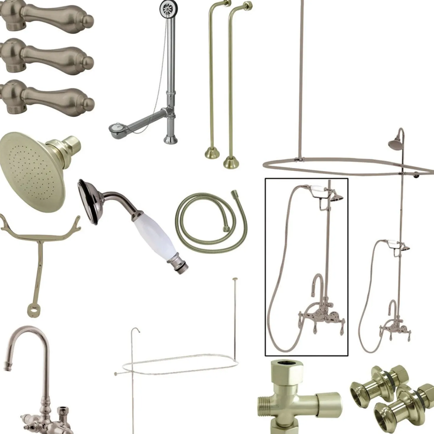 Kingston Brass Vintage High Rise Gooseneck Clawfoot Tub and Shower Package with Metal Lever Handles