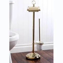 Kingston Brass Vintage Pedestal Toilet Paper and Brush Holder in Polished Brass