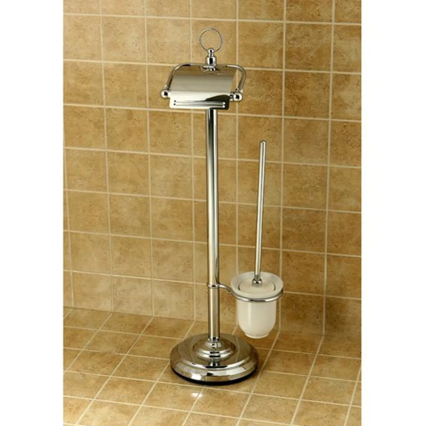Kingston Brass Vintage Pedestal Toilet Paper and Brush Holder in Polished Chrome