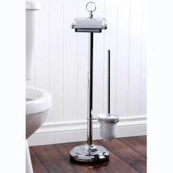 Kingston Brass Vintage Pedestal Toilet Paper and Brush Holder in Polished Chrome