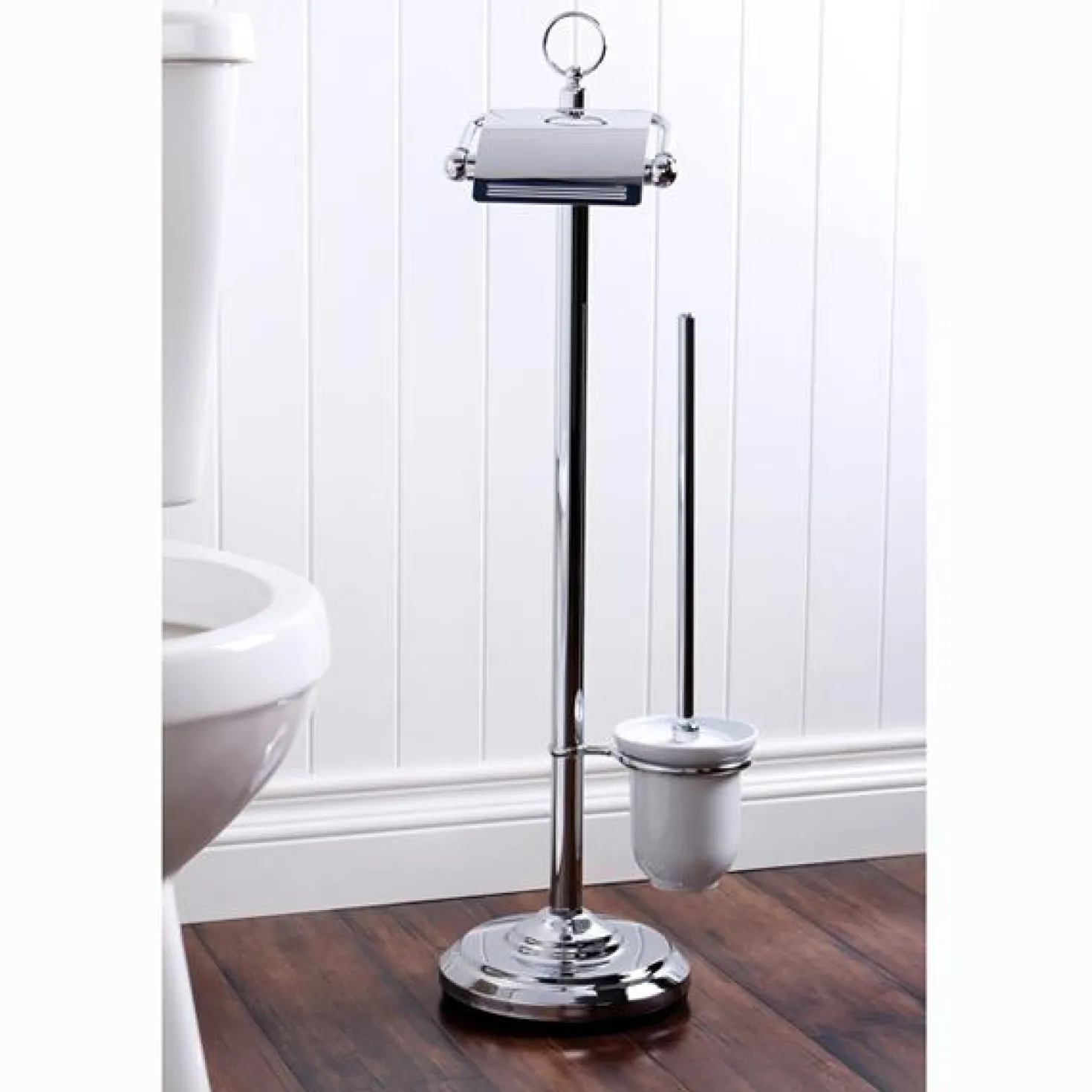Kingston Brass Vintage Pedestal Toilet Paper and Brush Holder in Polished Chrome