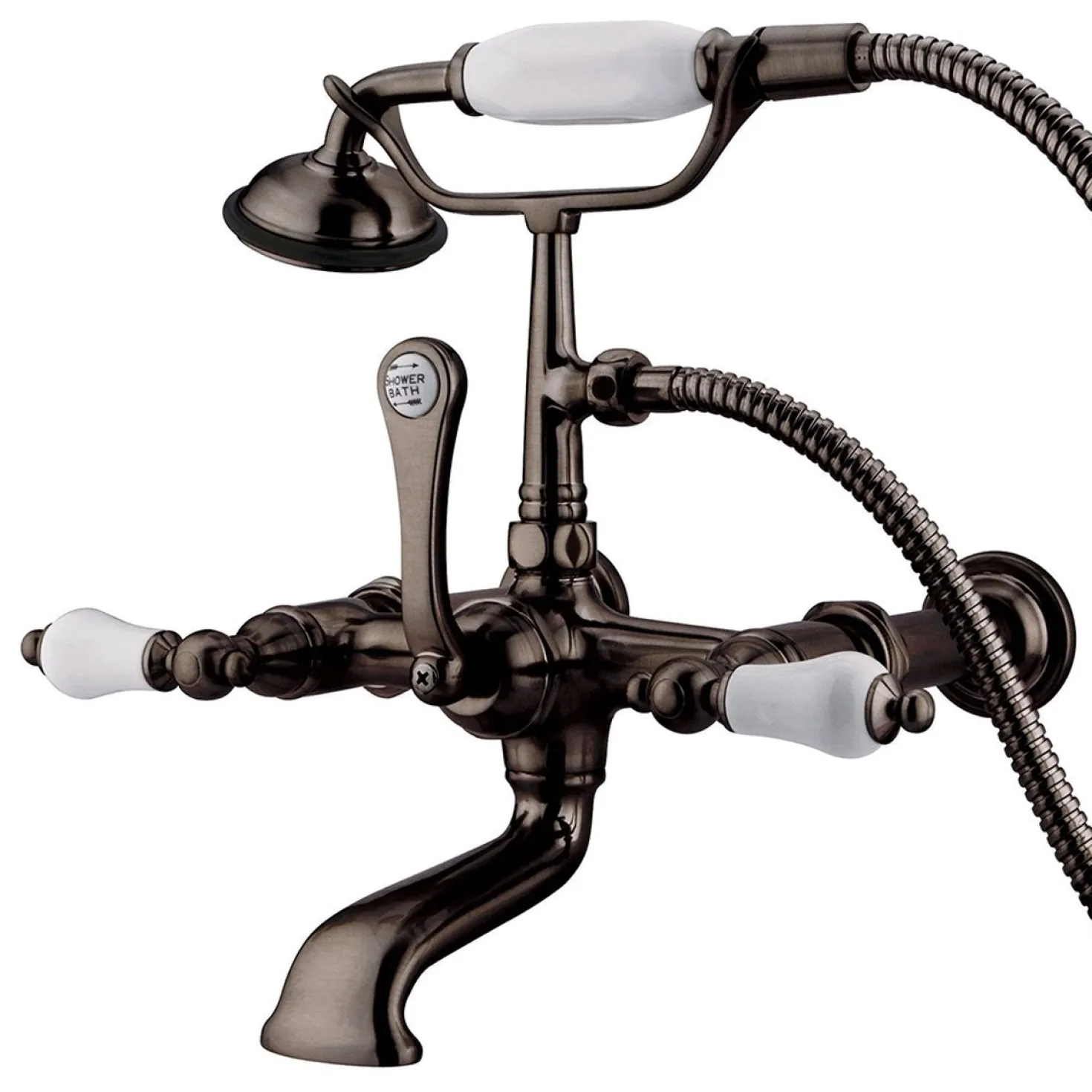 Kingston Brass Vintage 7" Spread Wall Mount Clawfoot Tub Filler Faucet with Hand Shower