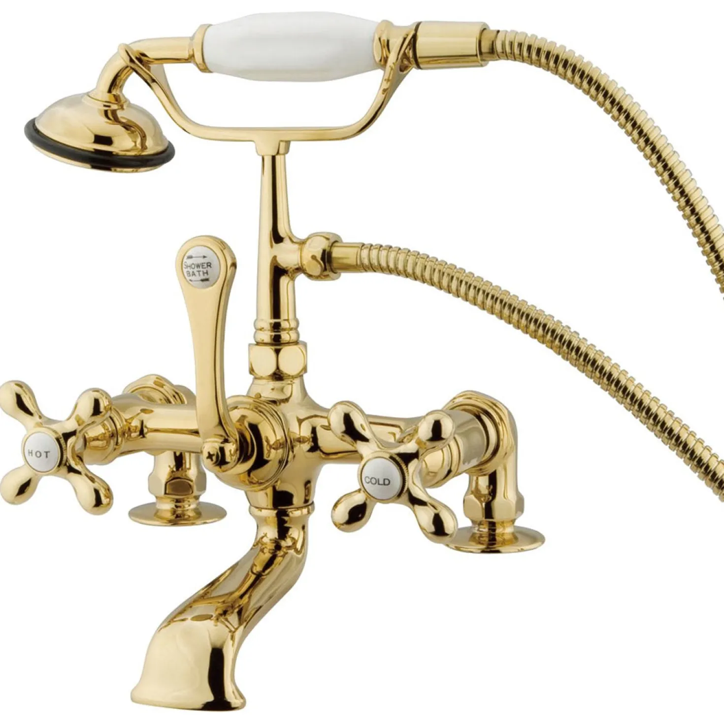 Kingston Brass Vintage 7" Spread Brass Deck Mount Clawfoot Tub Filler with Hand Shower