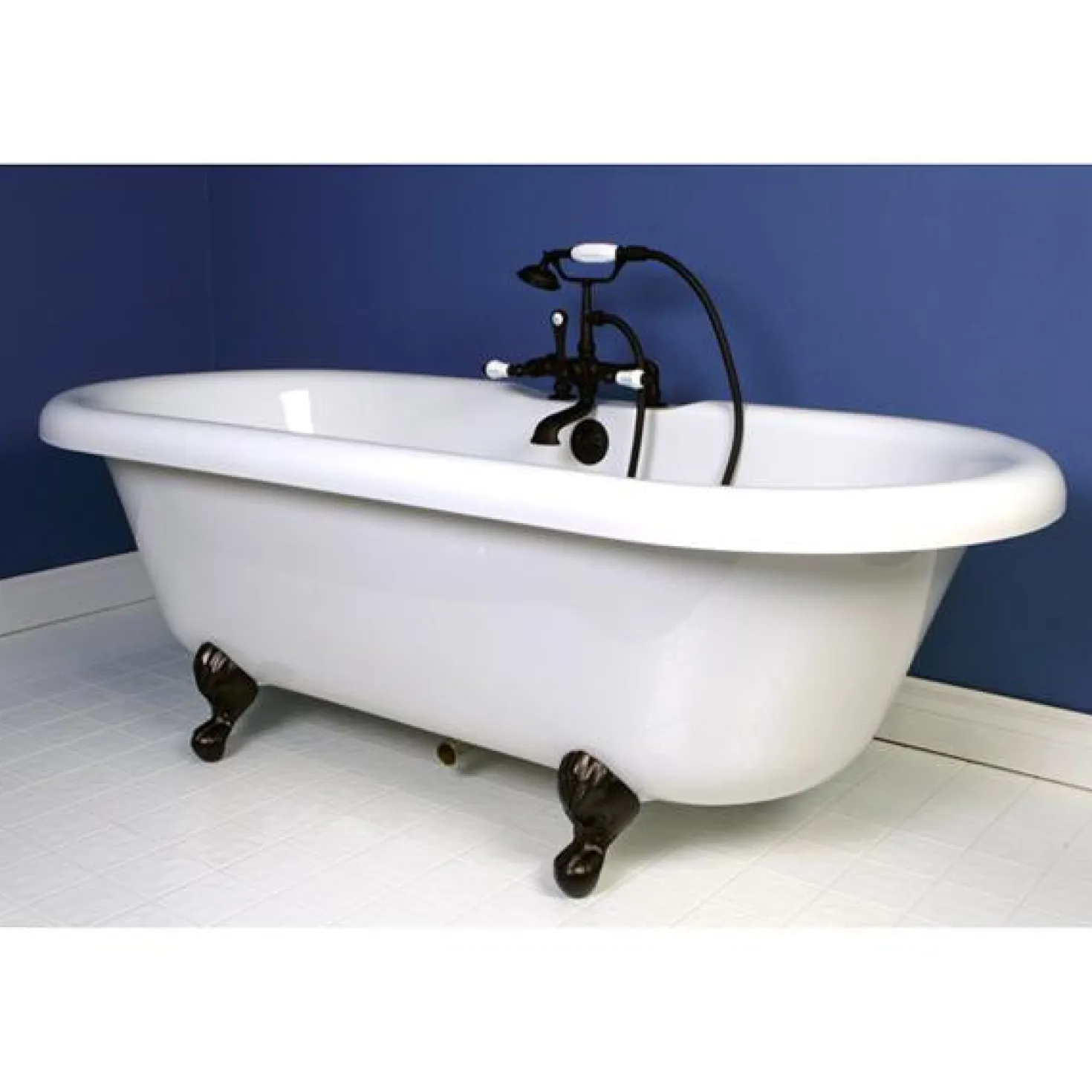 Kingston Brass Vintage 7" Spread Clawfoot Deck Mount Tub Filler with Hand Shower
