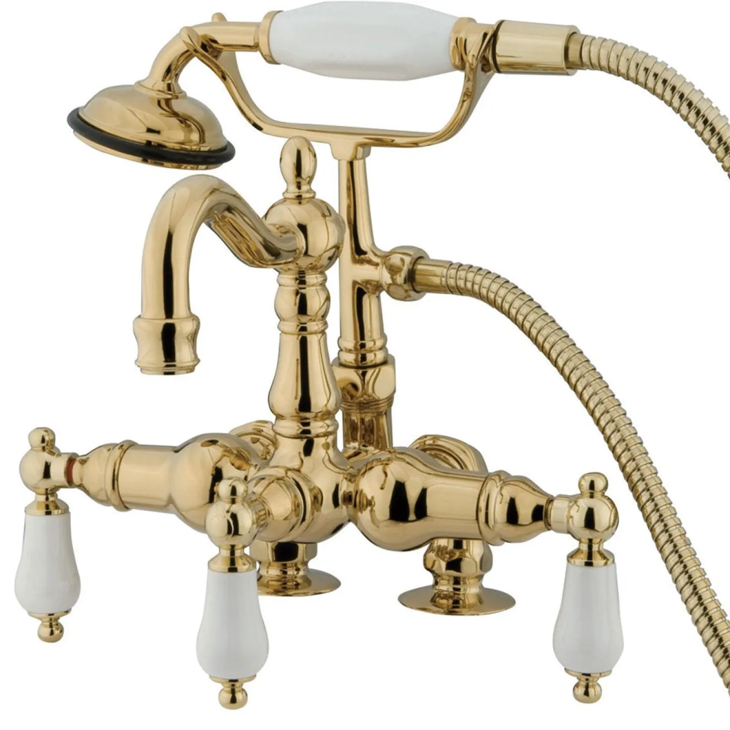Kingston Brass Vintage 3-3/8" Spread Deck Mount Clawfoot Tub Filler with Hand Shower