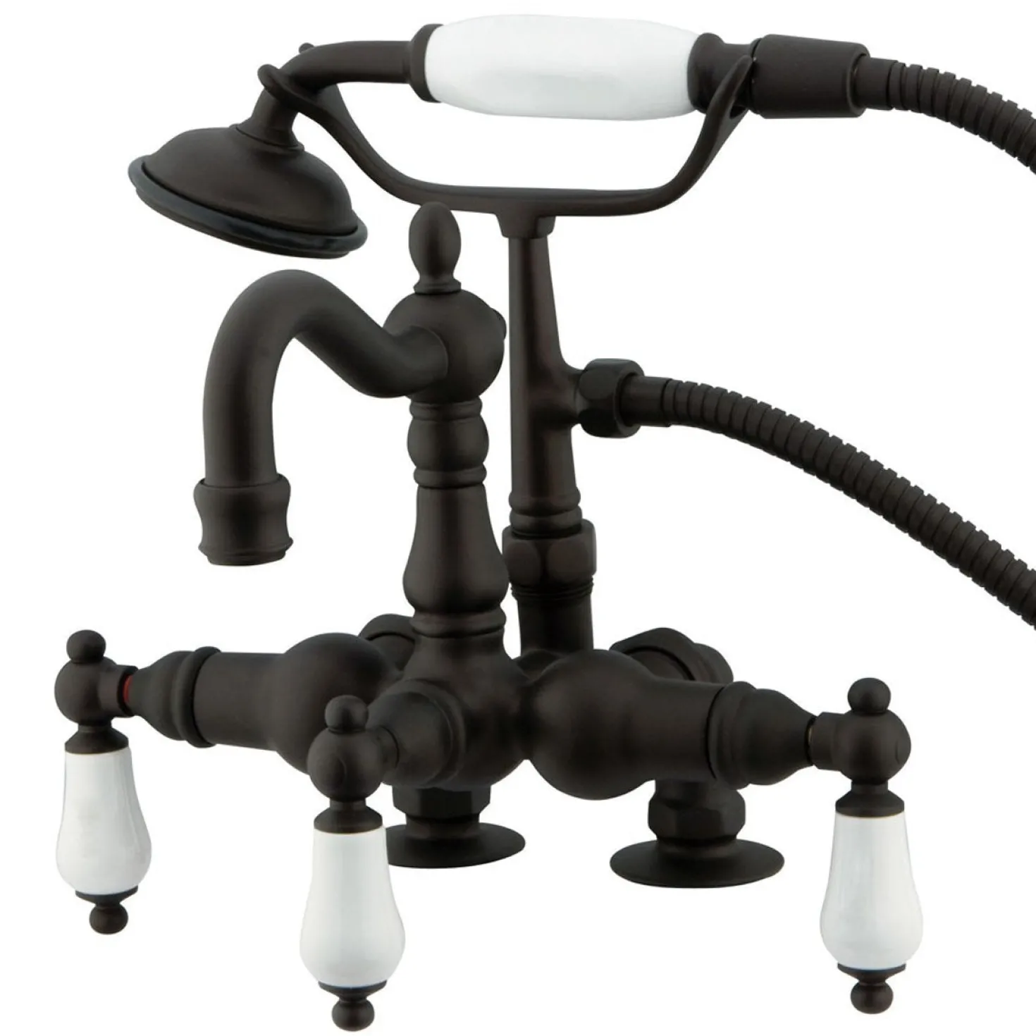 Kingston Brass Vintage 3-3/8" Spread Deck Mount Clawfoot Tub Filler with Hand Shower