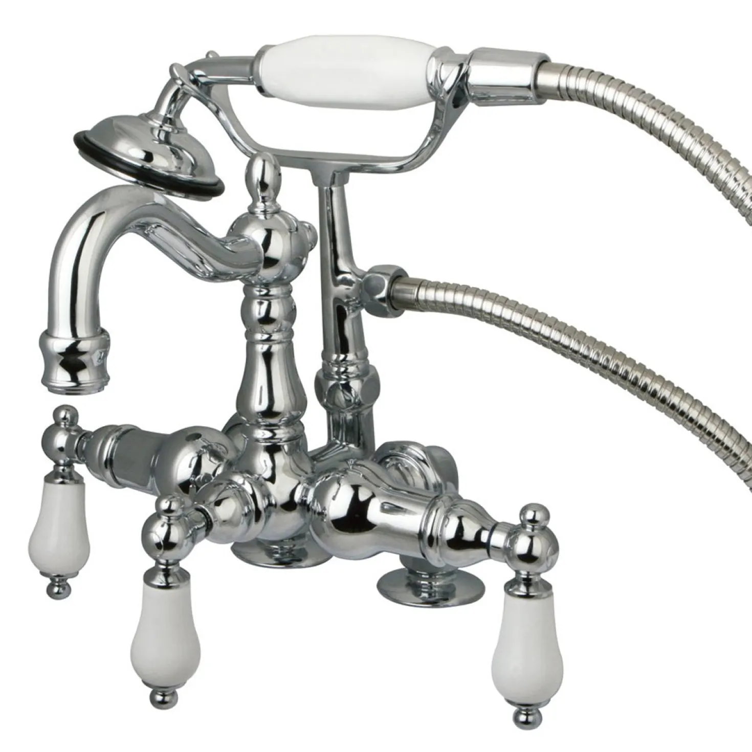 Kingston Brass Vintage 3-3/8" Spread Deck Mount Clawfoot Tub Filler with Hand Shower