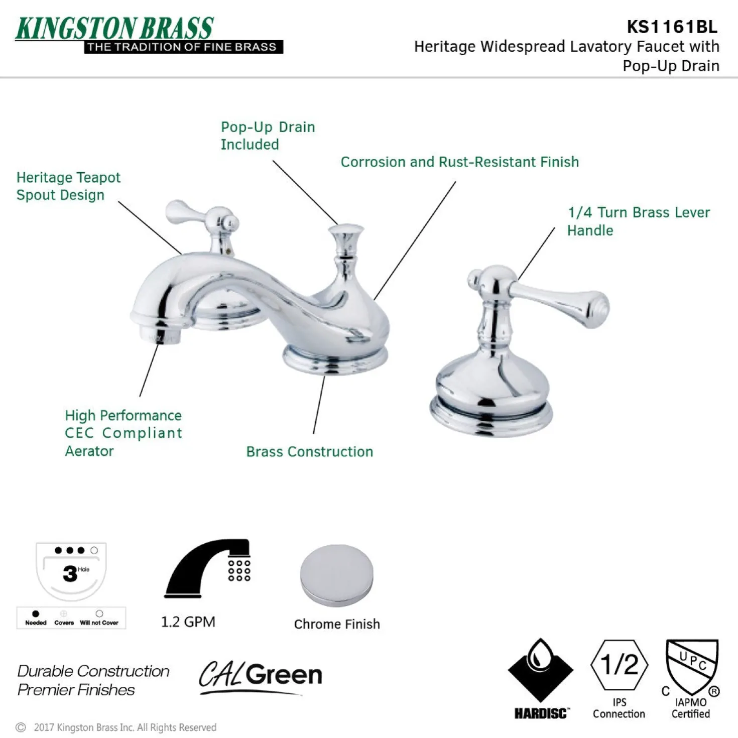 Kingston Brass Vintage Three-Hole 8" Widespread Bathroom Faucet