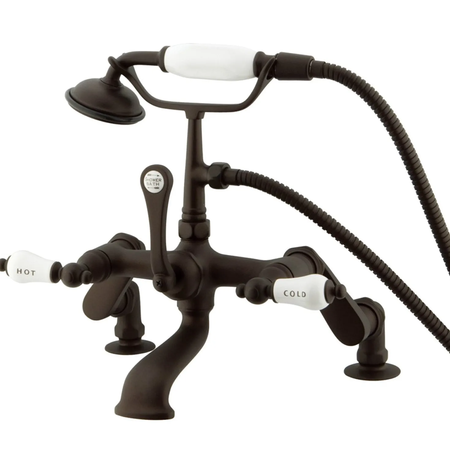 Kingston Brass Vintage 3" to 12" Classic Deck Mount Clawfoot Tub Filler Faucet with Hand Shower