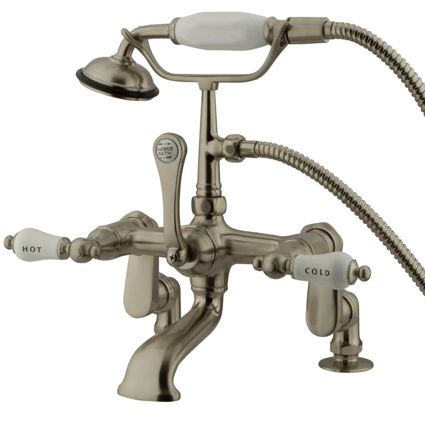Kingston Brass Vintage 3" to 12" Classic Deck Mount Clawfoot Tub Filler Faucet with Hand Shower