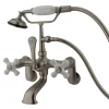 Kingston Brass Vintage 3-3/8" to 11" Classic Wall Mount Clawfoot Tub Filler Faucet with Hand Shower