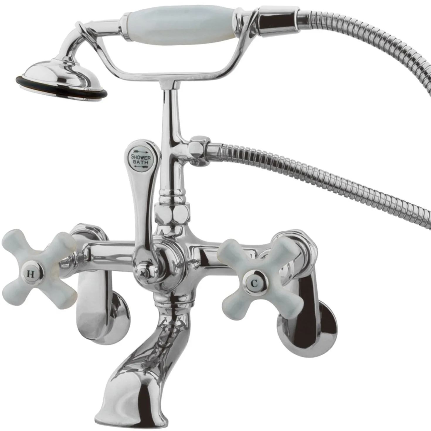 Kingston Brass Vintage 3-3/8" to 11" Classic Wall Mount Clawfoot Tub Filler Faucet with Hand Shower