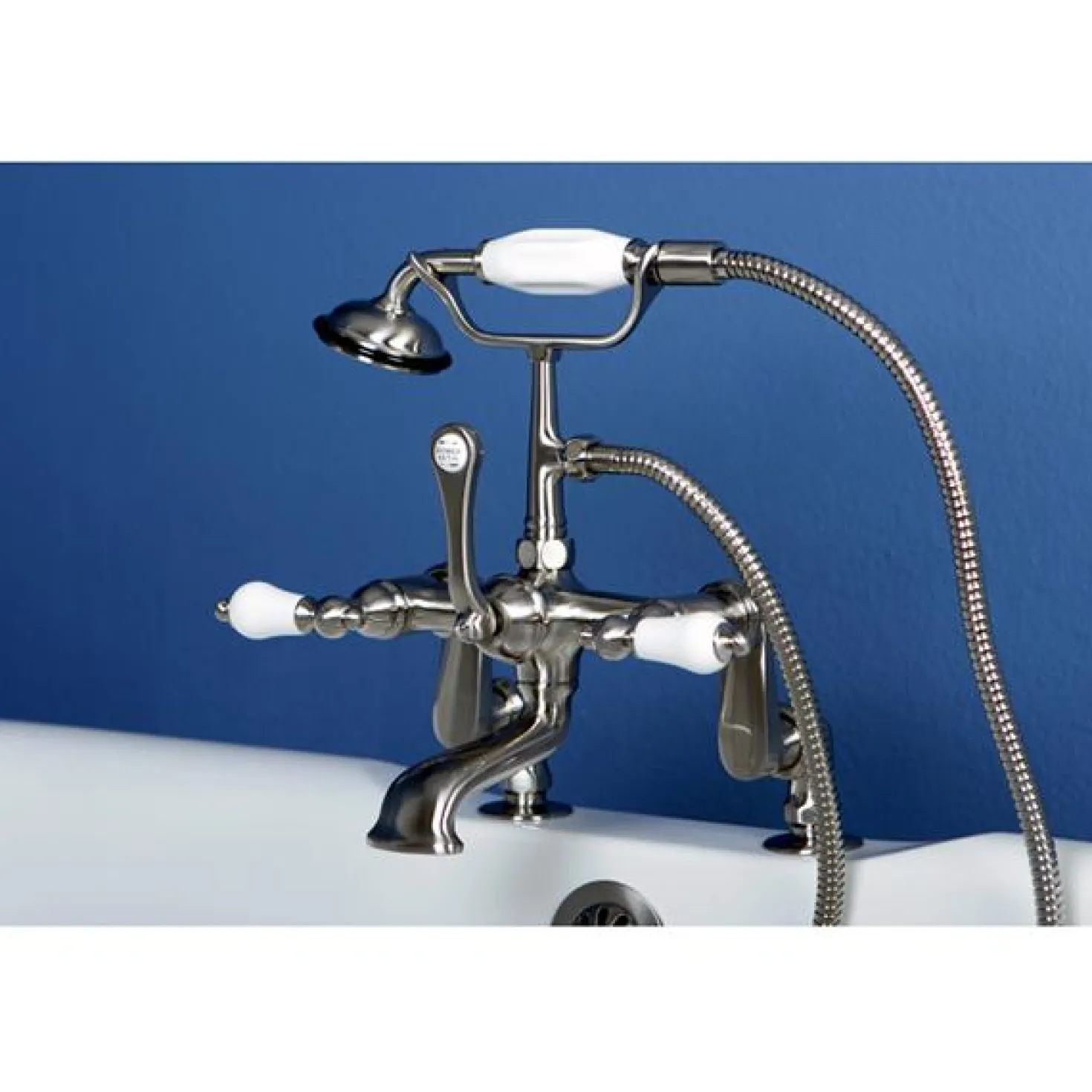 Kingston Brass Vintage 3" to 12" Spread Deck Mount Clawfoot Tub Filler Faucet with Hand Shower