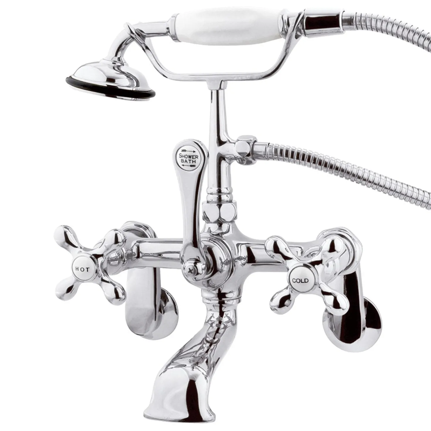 Kingston Brass Vintage 3-3/8" to 11" Spread Wall Mount Clawfoot Tub Filler Faucet with Hand Shower
