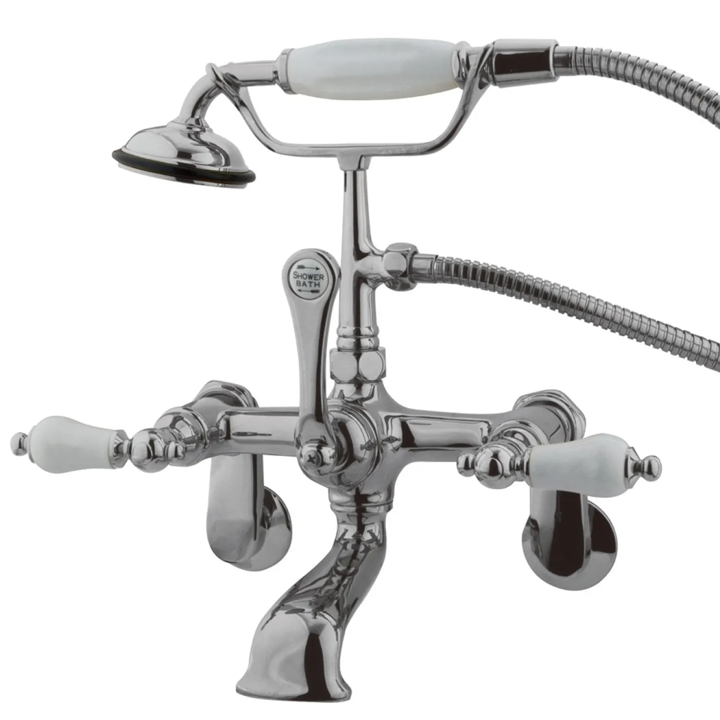 Kingston Brass Vintage 3-3/8" to 11" Wall Mount Clawfoot Tub Filler Faucet with Hand Shower