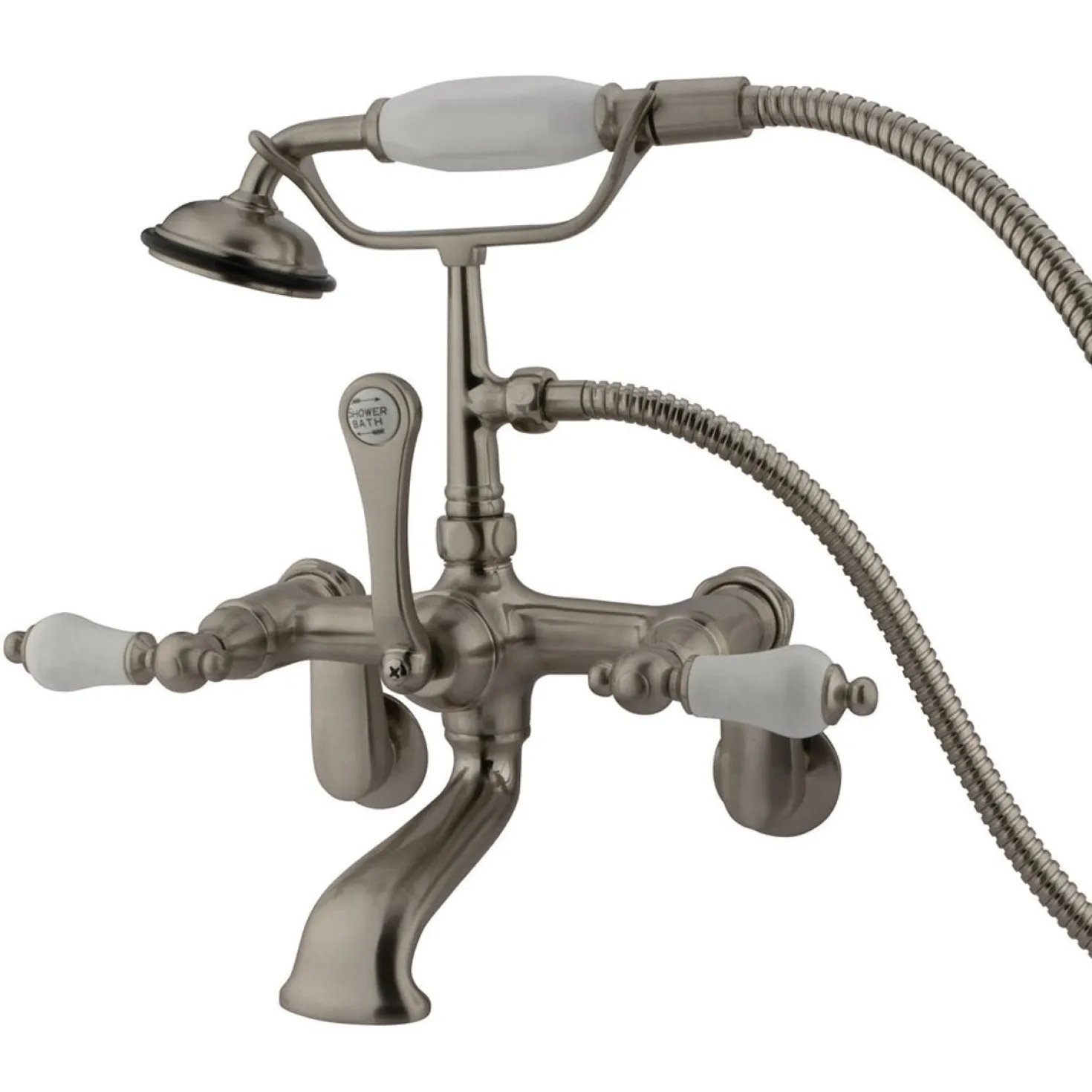 Kingston Brass Vintage 3-3/8" to 11" Wall Mount Clawfoot Tub Filler Faucet with Hand Shower