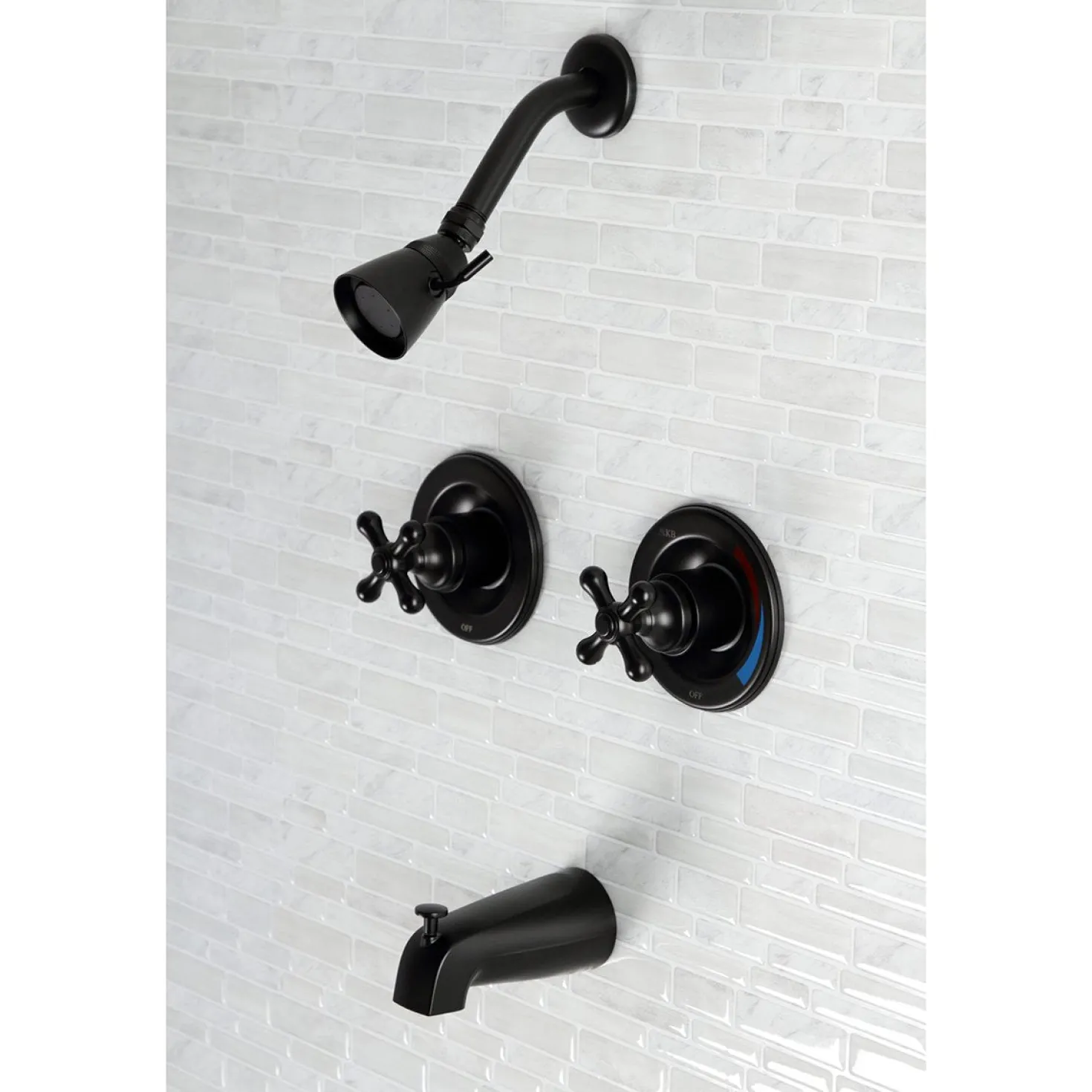 Kingston Brass Vintage Twin Handles Tub Shower Faucet in Matte Black