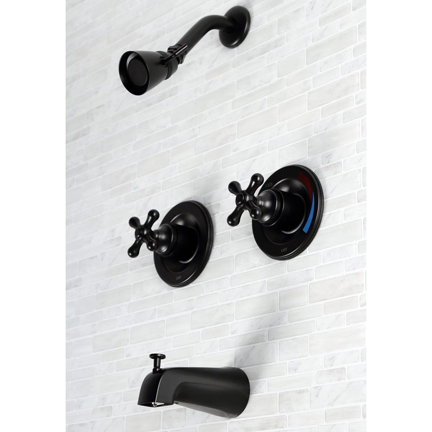 Kingston Brass Vintage Twin Handles Tub Shower Faucet in Matte Black