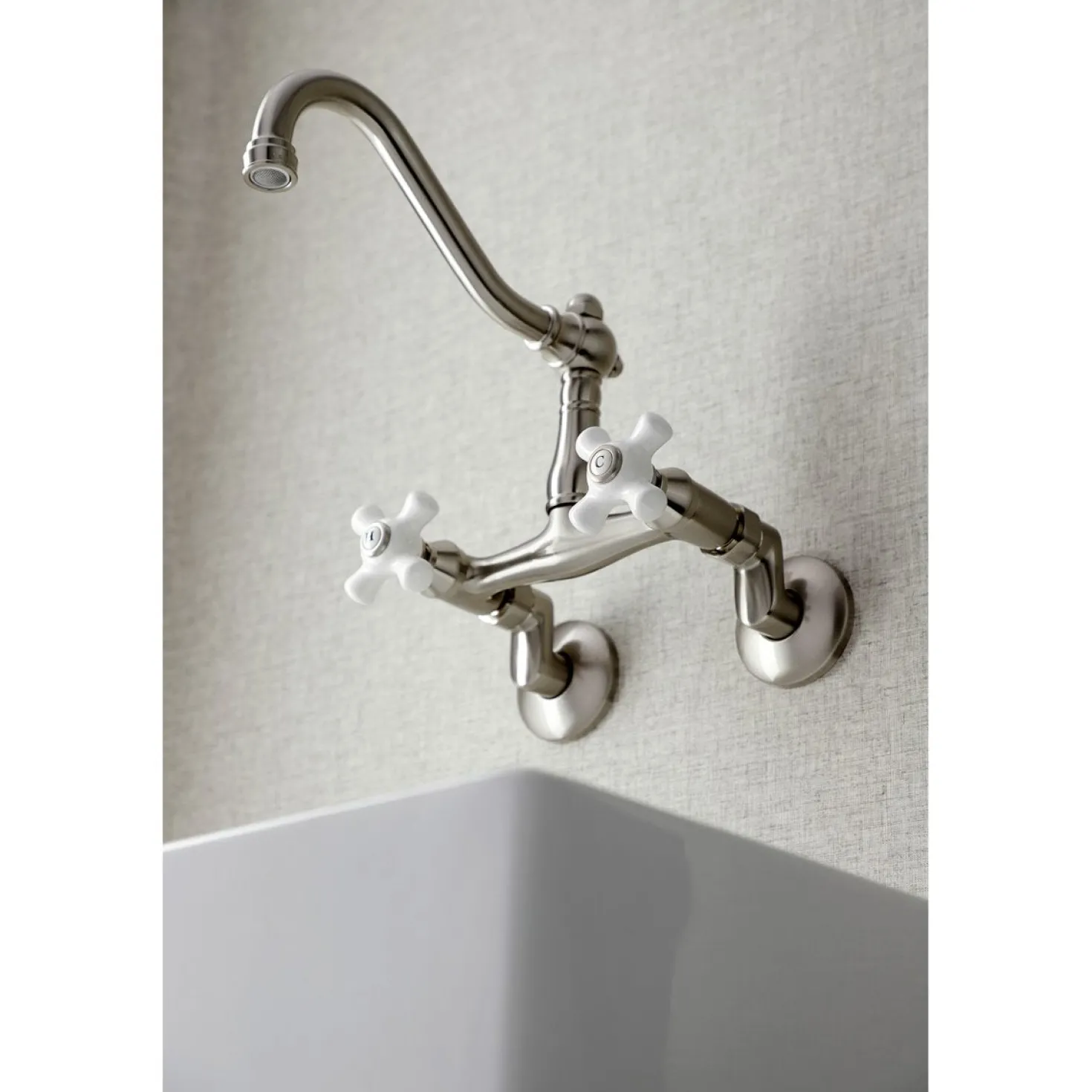 Kingston Brass Vintage Wall Mount 6-Inch Adjustable Center Kitchen Faucet