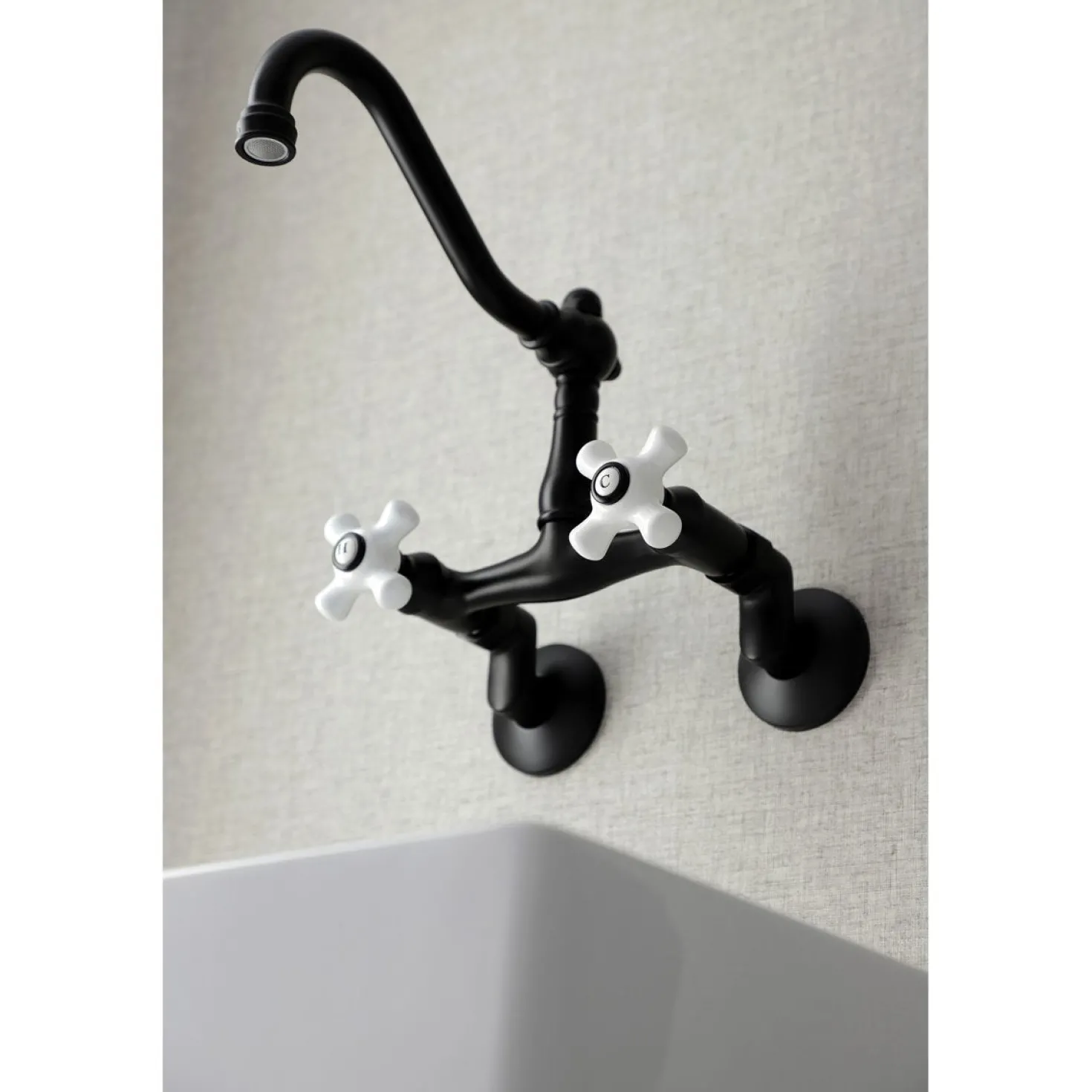 Kingston Brass Vintage Wall Mount 6-Inch Adjustable Center Kitchen Faucet