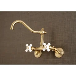 Kingston Brass Vintage Wall Mount 6-Inch Adjustable Center Kitchen Faucet
