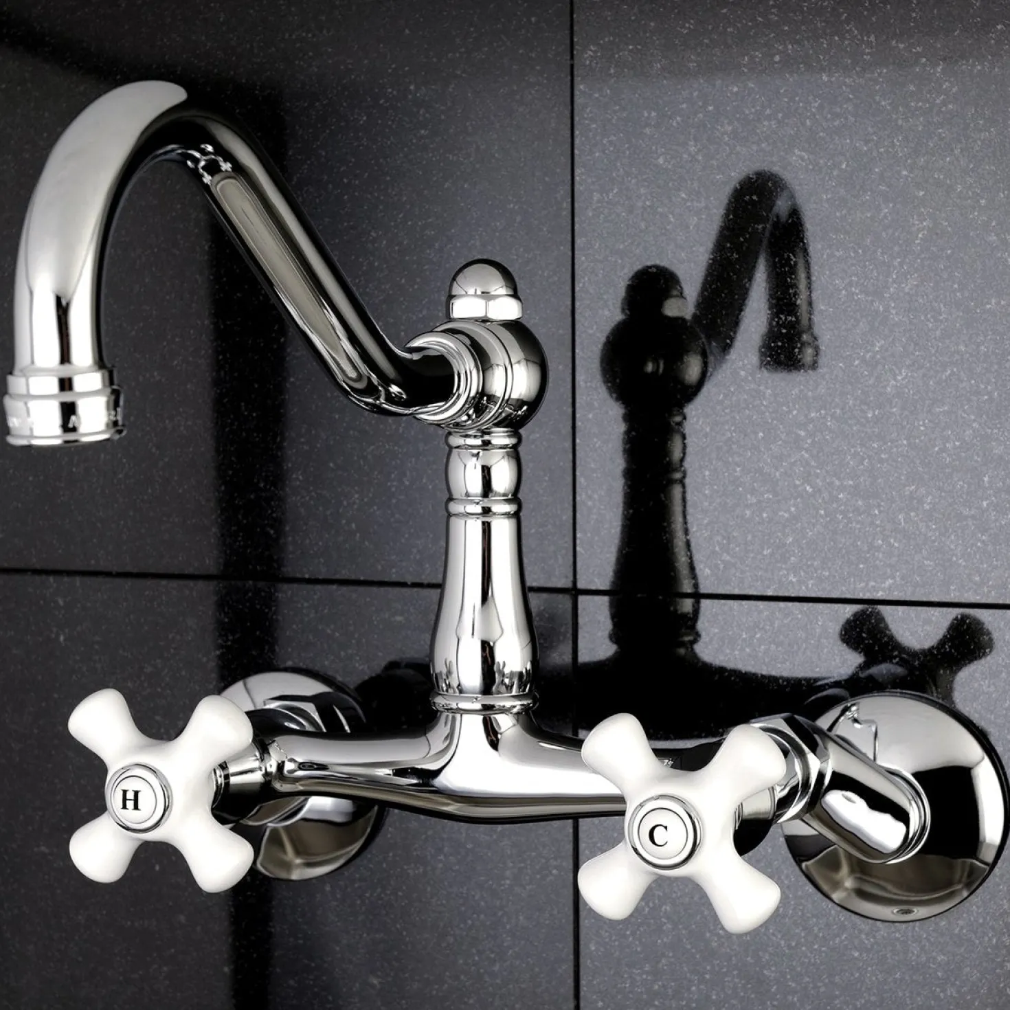 Kingston Brass Vintage Wall Mount 6-Inch Adjustable Center Kitchen Faucet