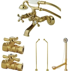 Kingston Brass Vintage Wall Mount Clawfoot Tub Faucet Package with Offset Supply Lines