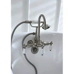 Kingston Brass Vintage Wall Mount Clawfoot Brass Tub Filler with Hand Shower