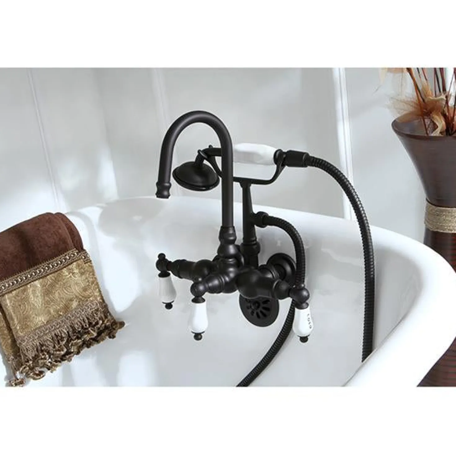 Kingston Brass Vintage Wall Mount Clawfoot Brass Tub Filler with Hand Shower