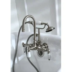 Kingston Brass Vintage Wall Mount Clawfoot Brass Tub Filler with Hand Shower