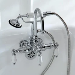 Kingston Brass Vintage Wall Mount Clawfoot Brass Tub Filler with Hand Shower
