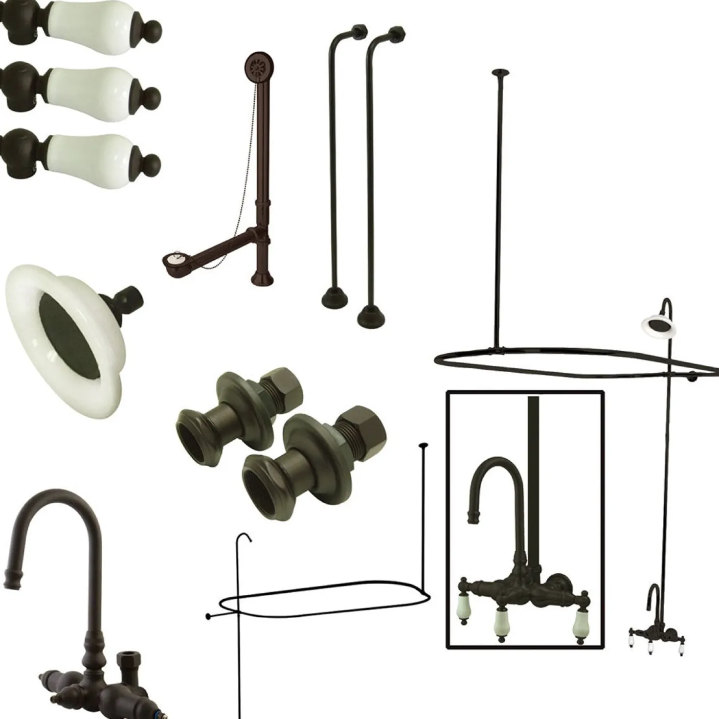 Kingston Brass Vintage Wall Mount High Rise Traditional Clawfoot Tub and Shower Package with Porcelain Lever Handles