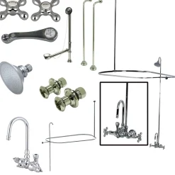 Kingston Brass Vintage Wall Mount High Rise Clawfoot Tub and Shower Package with Porcelain Lever Handles in Polished Chrome