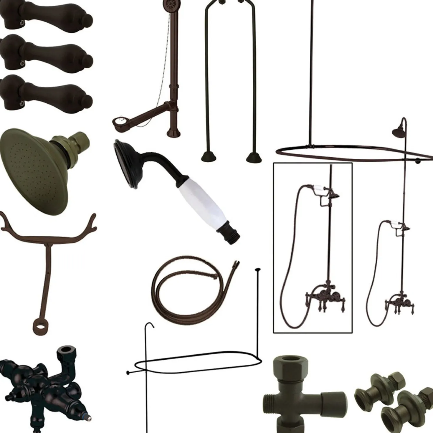 Kingston Brass Vintage Wall Mount Down Spout Clawfoot Tub and Shower Package with Metal Lever Handles